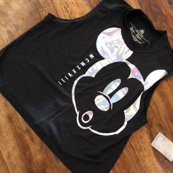 Disney Mickey MCMXXVIII Holographic Print Cropped Tank Youth XL - Picture 5 of 6